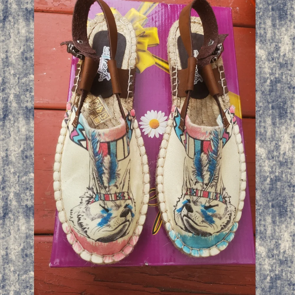 Spiritual Native 🐺 Wolf NEEFS by Goby Slingback espadrille shoes Sandals NIB